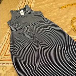 Banana Republic Navy and White Striped Midi Dress